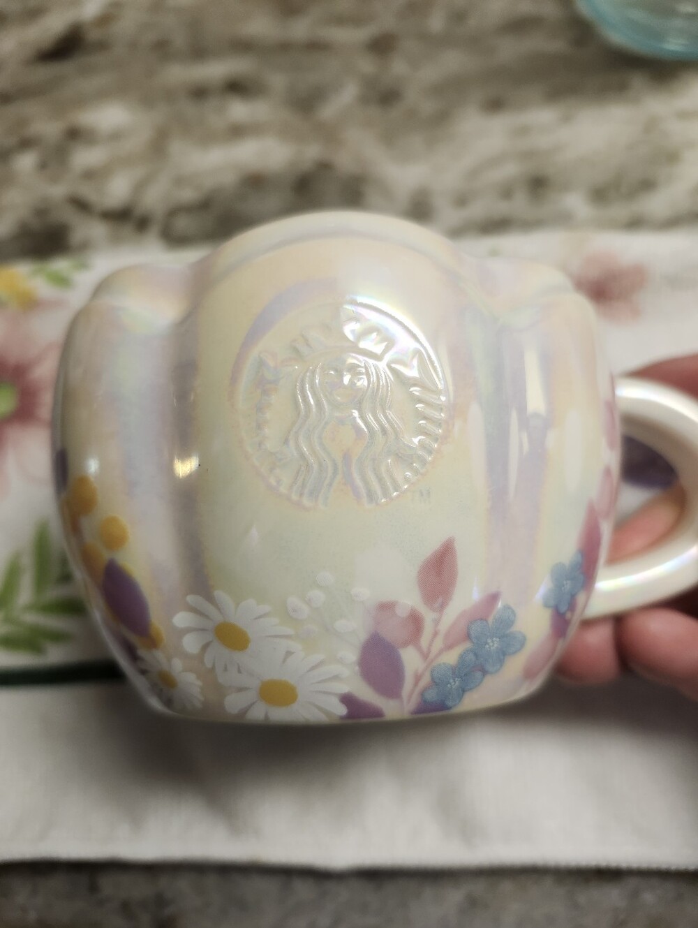 Starbucks Pastel Iridescent Floral Ceramic Mug -Japan Cream, Pink, Purple, Blue